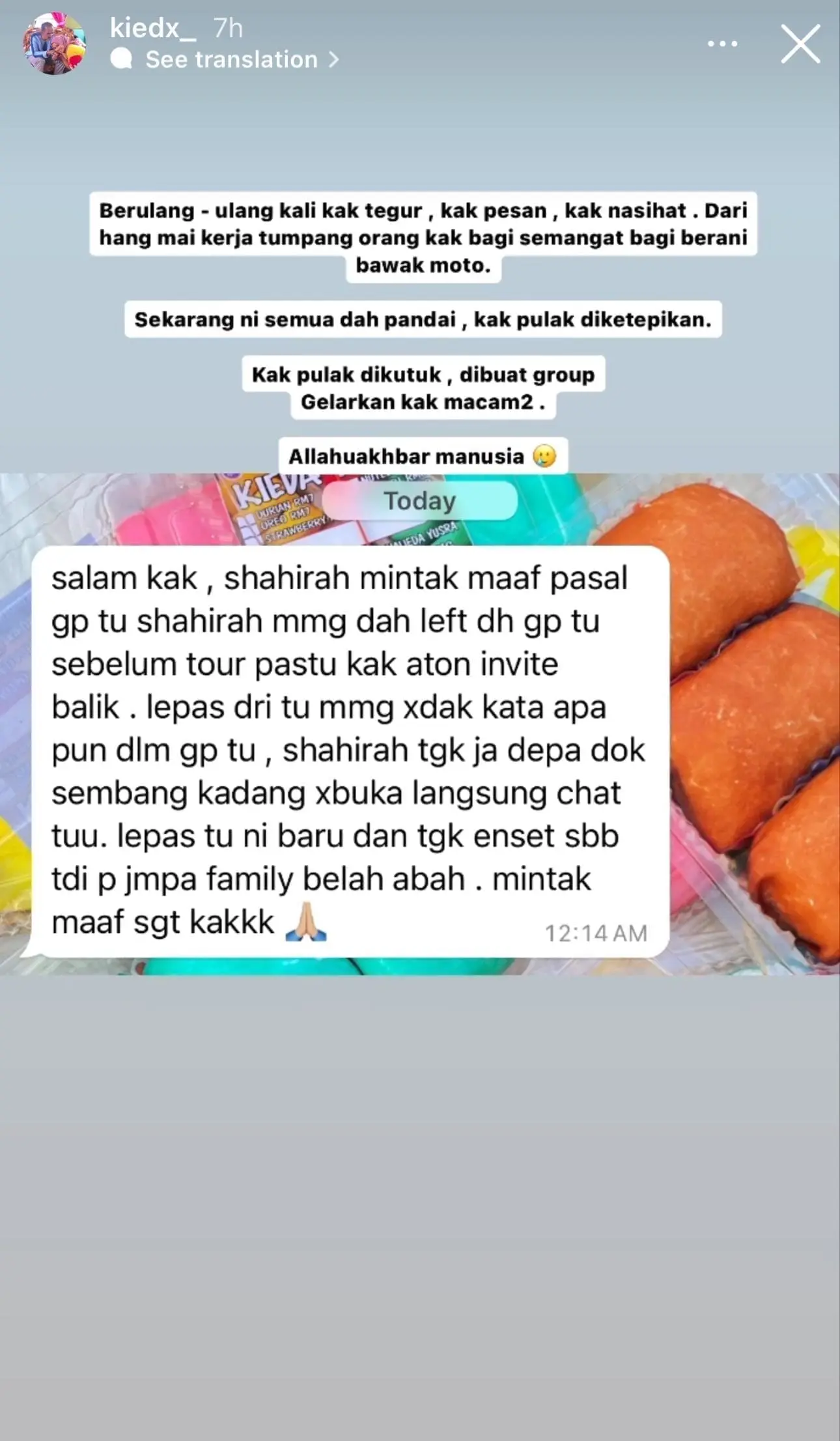 One of the workers asking for forgiveness and that she was not talking bad about her