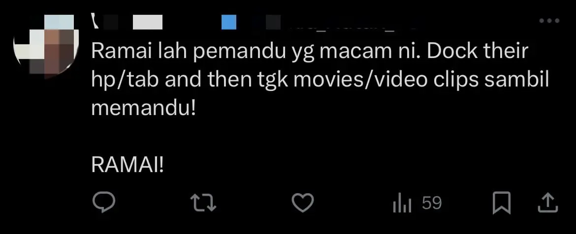 M'sian Woman Watches Video On Phone While Driving With Only 1 Hand comment 1