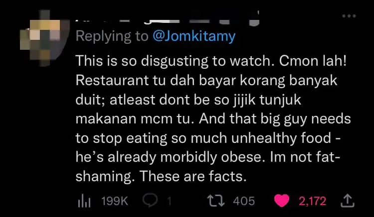 "Disgusting To Watch" — M'sians Slam JomKita Food Reviewer For 'Sloppy' Eating comment 3