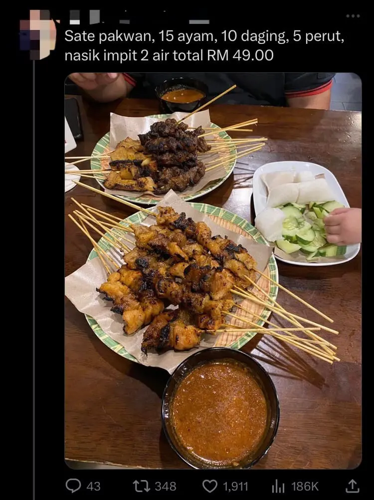 "Is This Normal?" — M'sian Shocked By RM107 Bill For Satay And Nasi Himpit comment 3