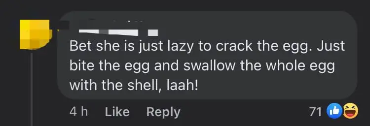 S'porean Woman Throws Tray With Eggs At Staff For Not Cracking It Open For Her comment 1