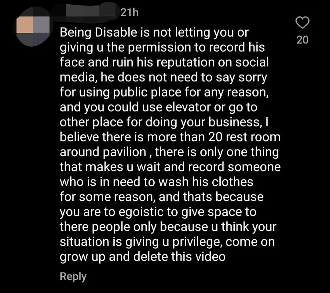 Disabled M'sian Confronts Man Who Used OKU Toilet To Wash Clothes At Pavilion KL comment 1