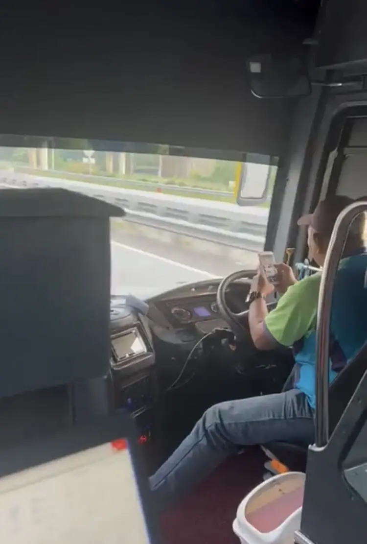 Bus Driver Uses Phone While Driving From Penang To Ipoh