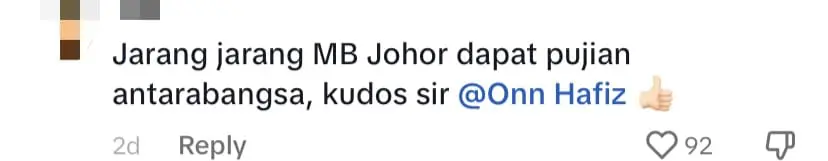 netizens praise johor mb