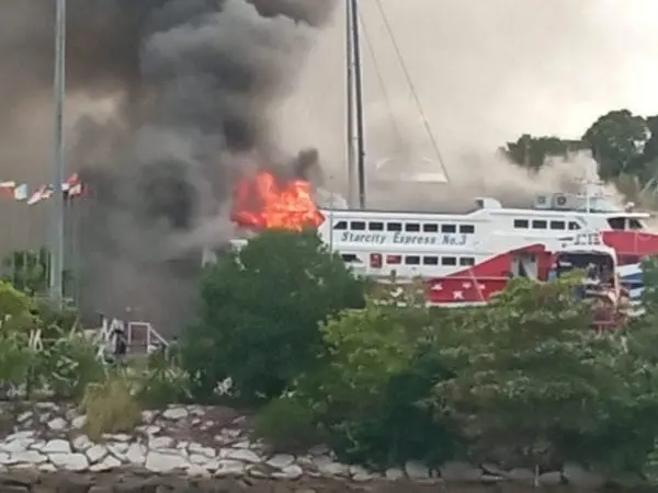 Ferry on fire Langkawi shipyard