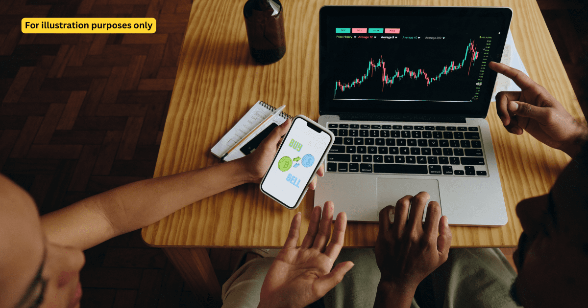 LAPTOP AND BURSA:INVESTMENT GRAPHIC