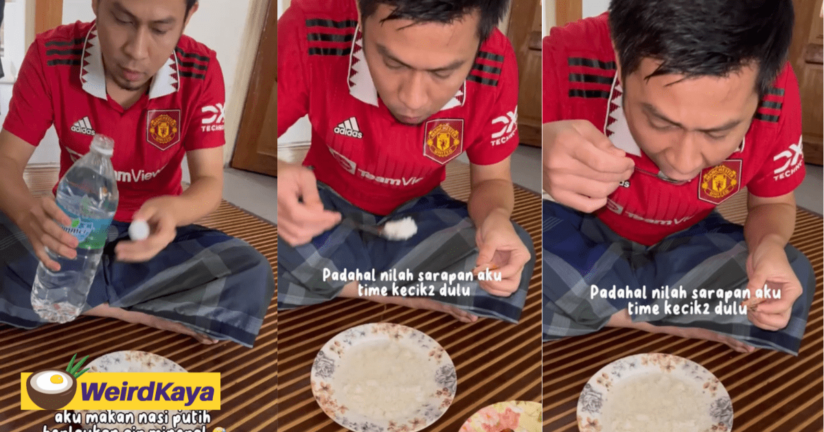 Man Eats Plain Rice With Mineral Water, Says He’s Been Eating It Since He Was A Kid