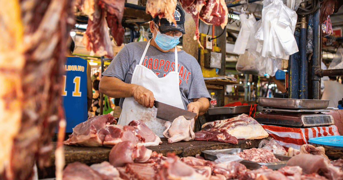 Wet market with a butcher