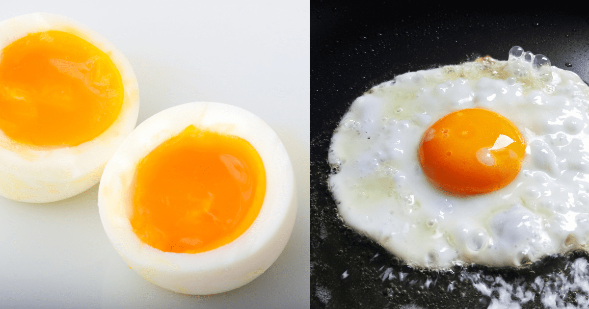 half boiled egg and sunny side up egg