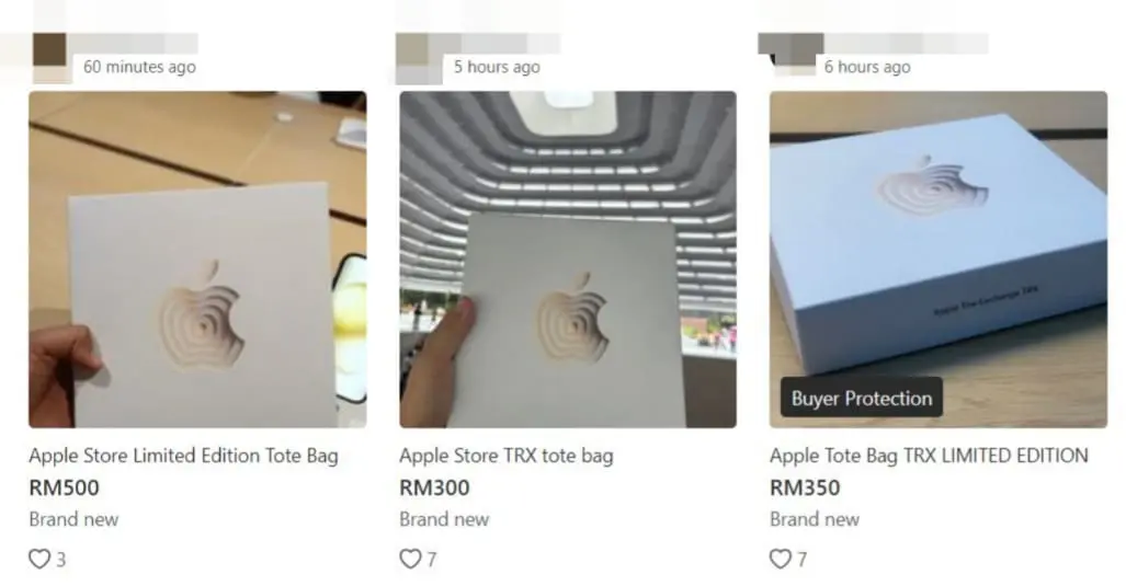Listing of apple store tote bag on Carousell