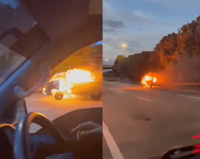 Lorry moving while on fire