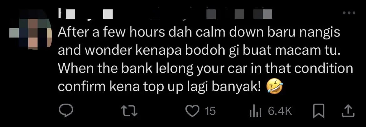 M'sian Woman Wrecks Car She Reportedly Didn't Pay Instalments On For The Past 8 Months comment 2