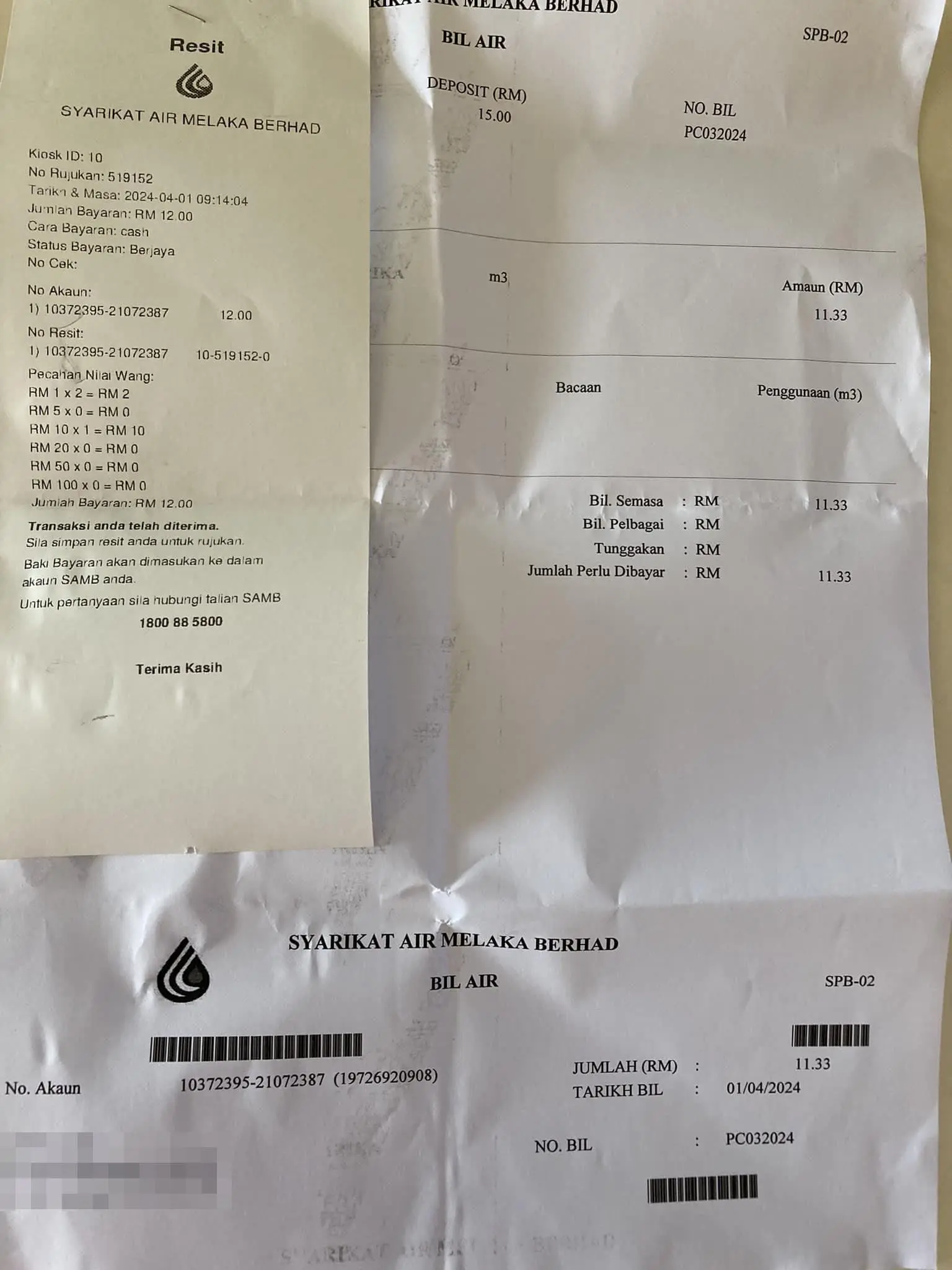 Machap umboo normal RM11 water bill