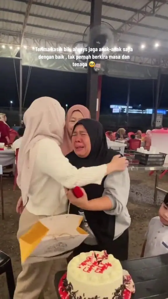maid crying after receiving birthday surprise and gift from her employer