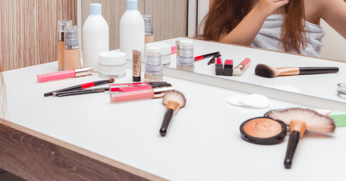 makeup on table