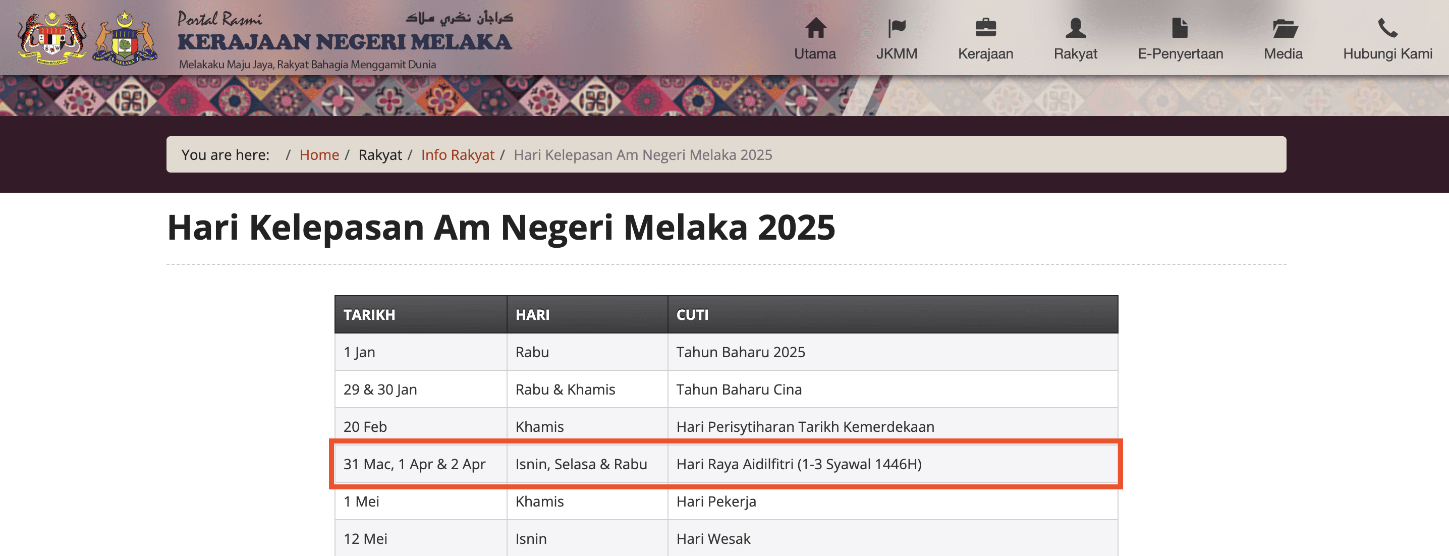 Malacca Becomes 1st State In M’sia To Declare 3-Day Public Holiday For Raya official