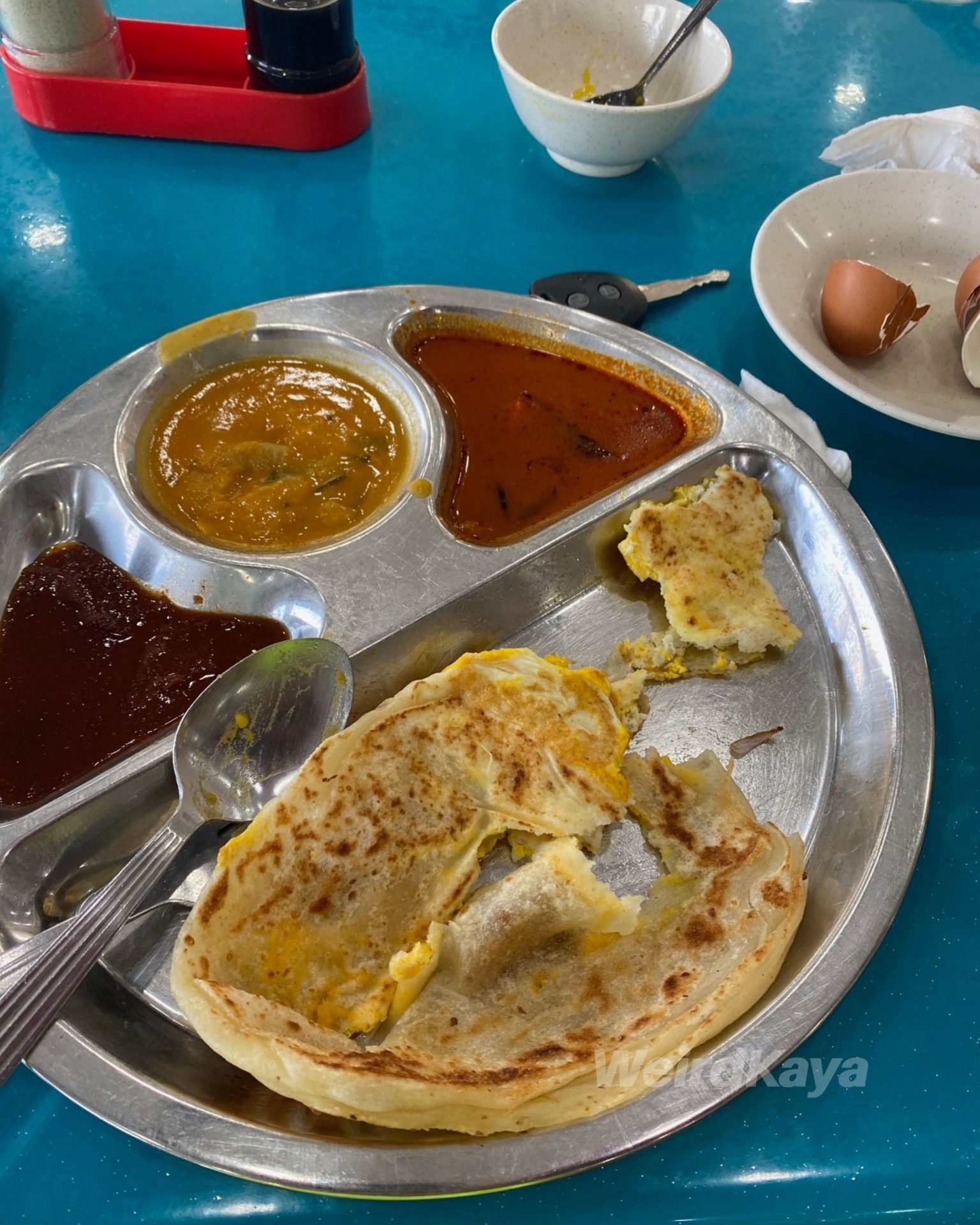 Mamak meal roti telur and half boil egg