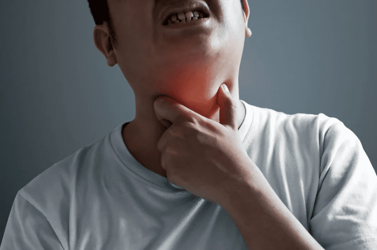 Man having sore throat