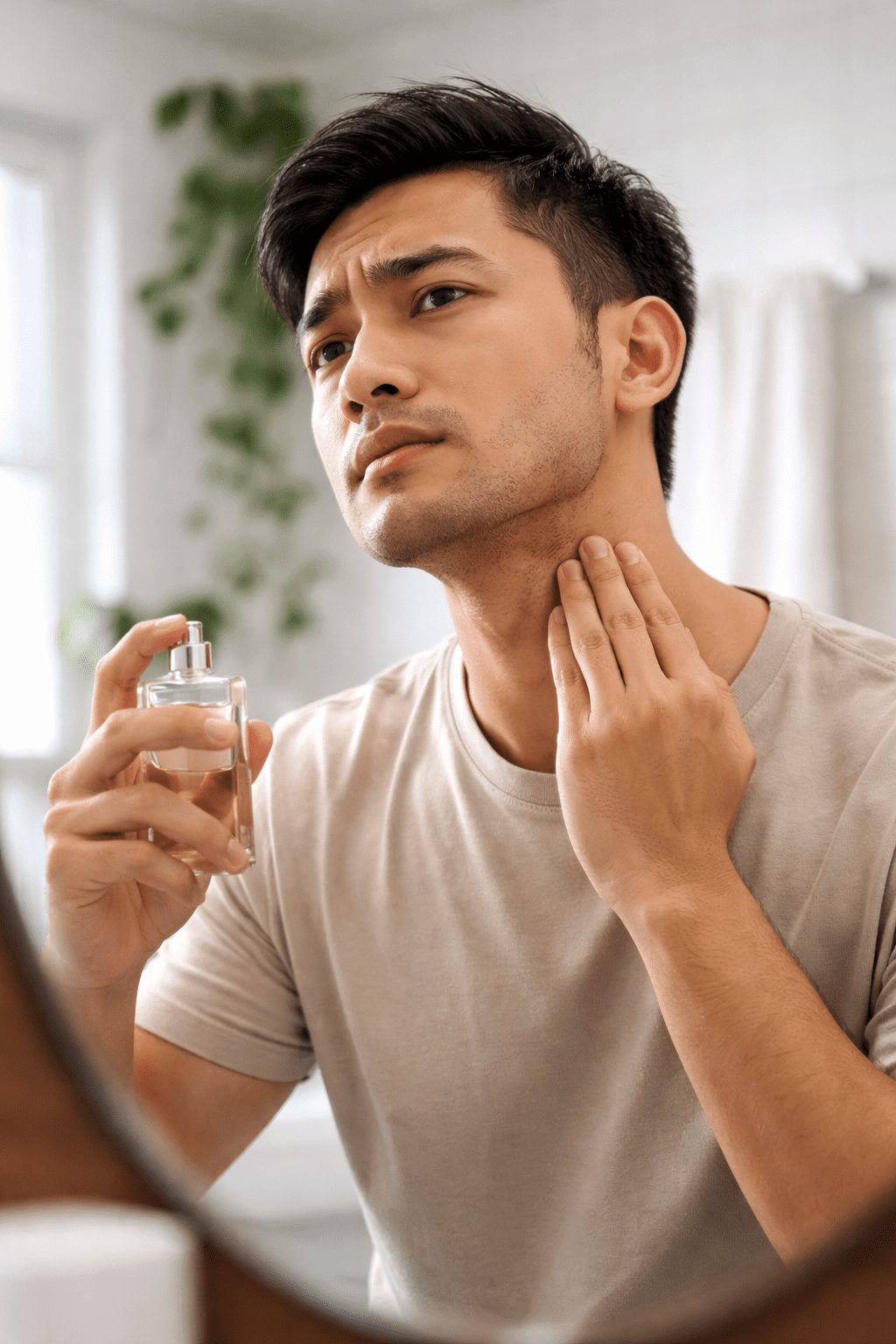man pat neck with parfume
