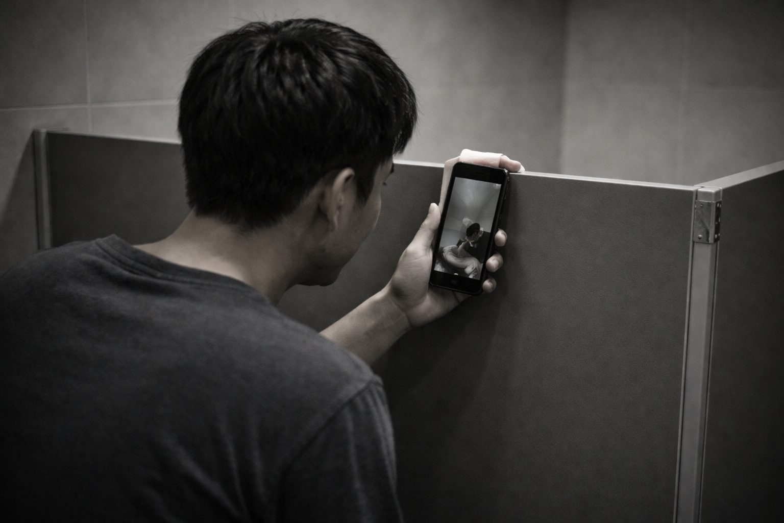 man recording inside the toilet