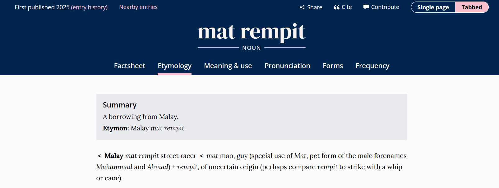 Mat rempit definition in OED