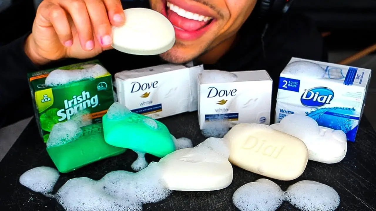 man eating soaps