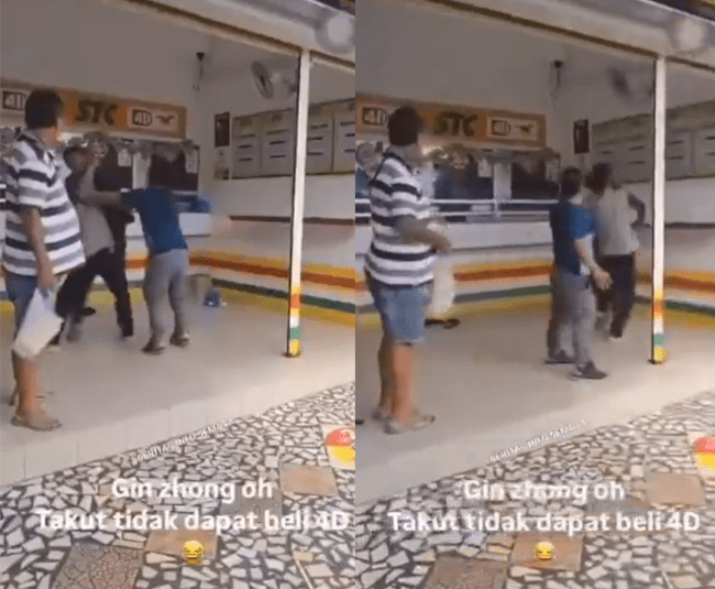 Men fight in front of lottery shop in Sabah