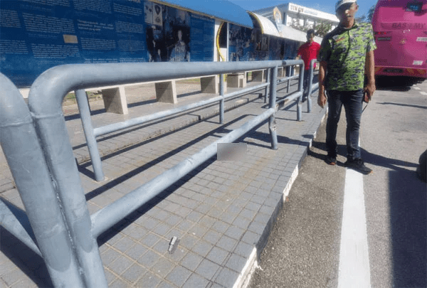 Metal barrier damaged by bus accident in UUM