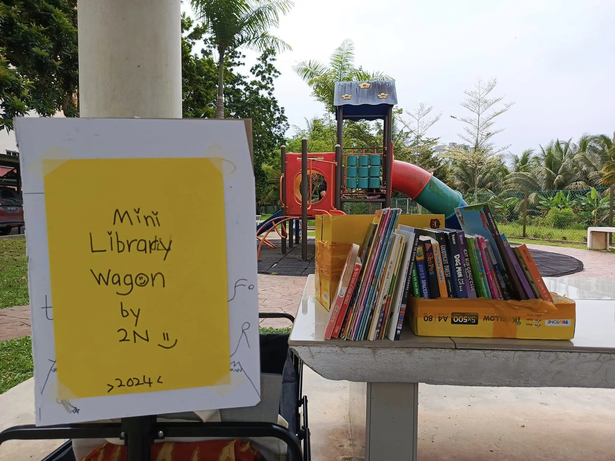 mini library setup at a playground