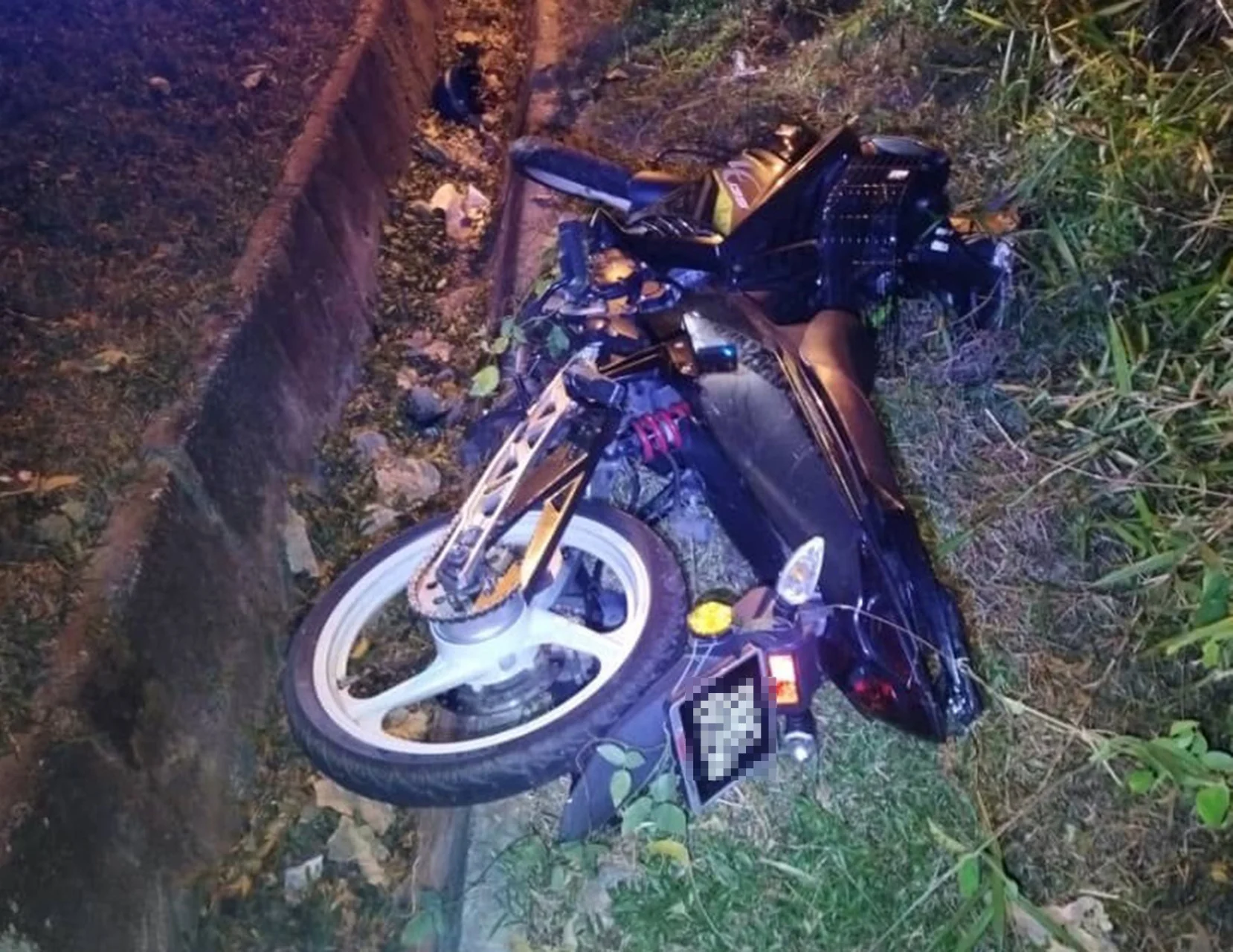 Motorcycle which crashed into stone wall in Melaka