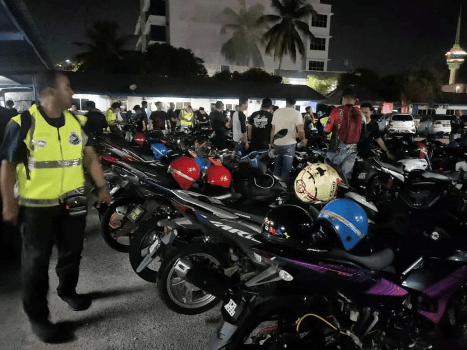 Motorcycles being brought to police station in Kuantan