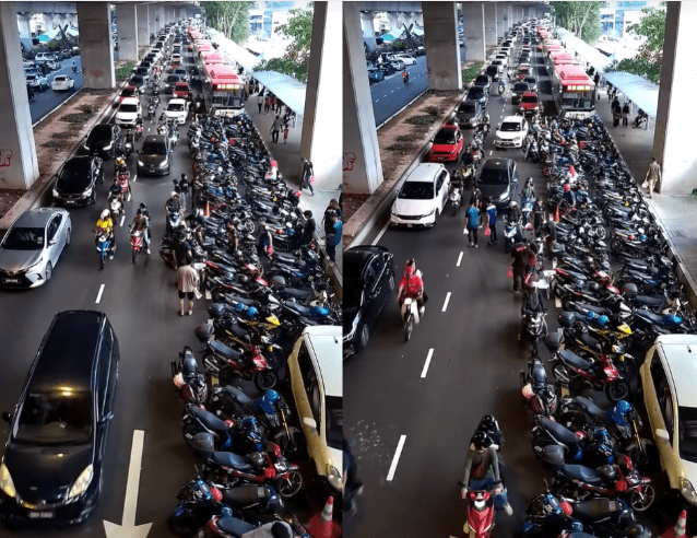Motorcycles blocking traffic in Wangsa Maju