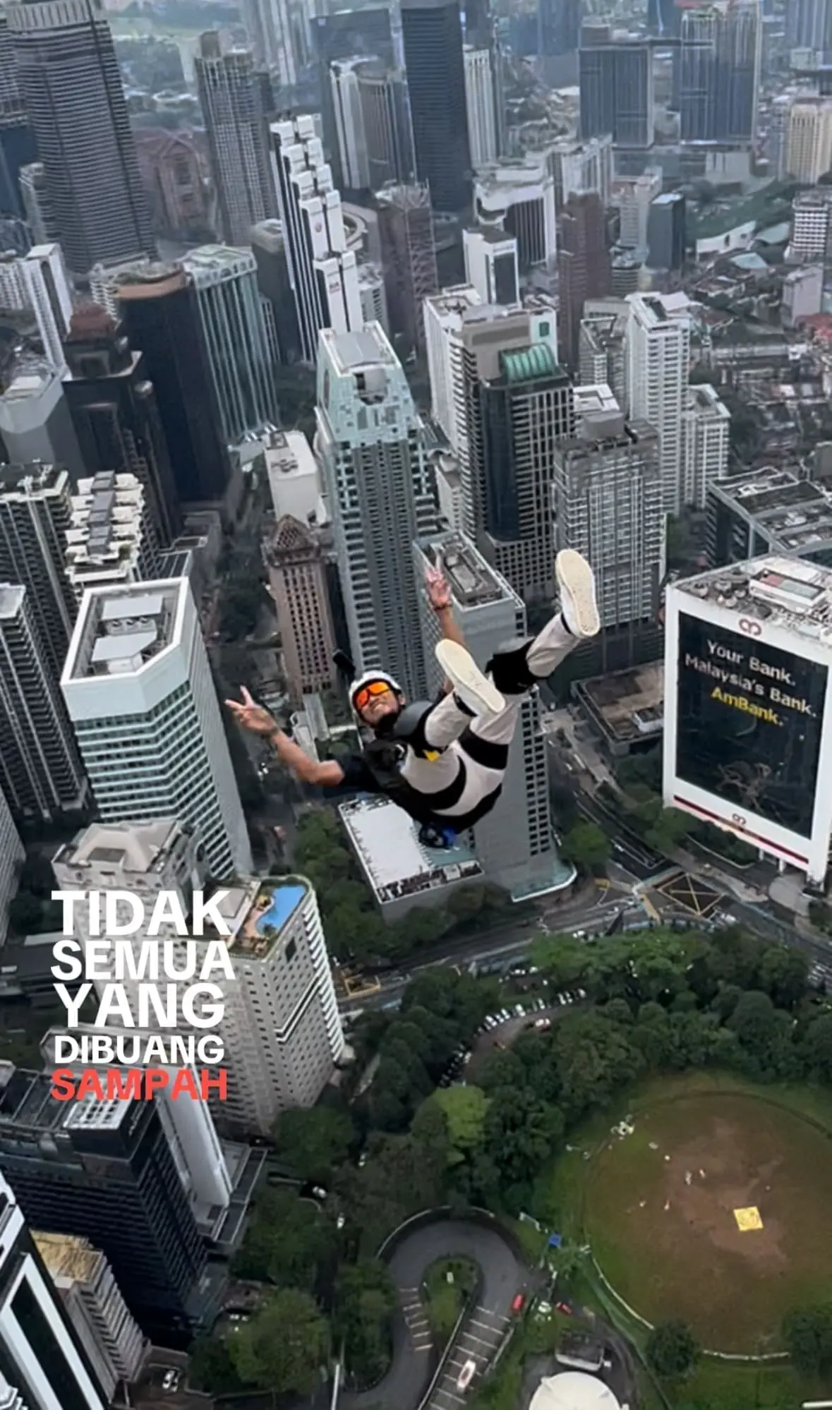 M'sian BASE Jumper Shows Peace Sign While Getting Hurled Off KL Tower
