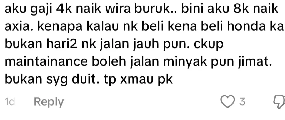 M’sian Claims It’s Unfair For Men With RM4K Salary To Not Buy Honda Cars For Their Families comment