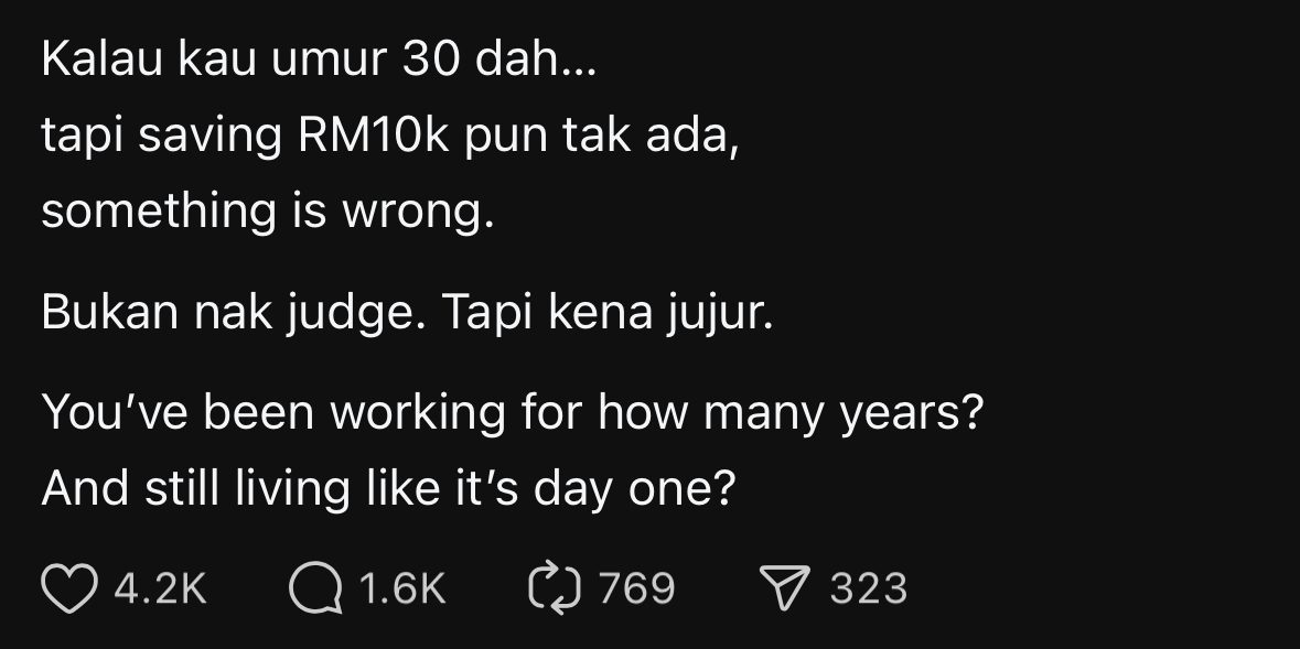 M'sian Claims There's 'Something Wrong' If Those Aged 30yo Don't Have RM10K In Savings