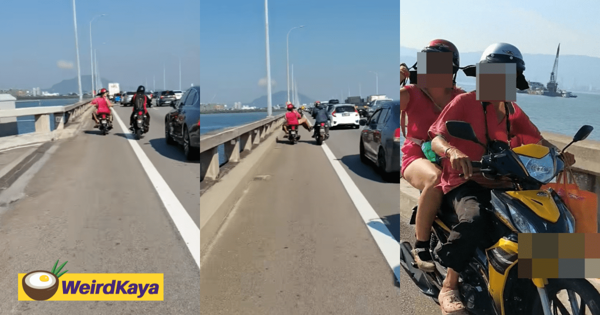 M'sian Couple Seen Kicking And Throwing Sand At Motorcyclists Along The Penang Bridge