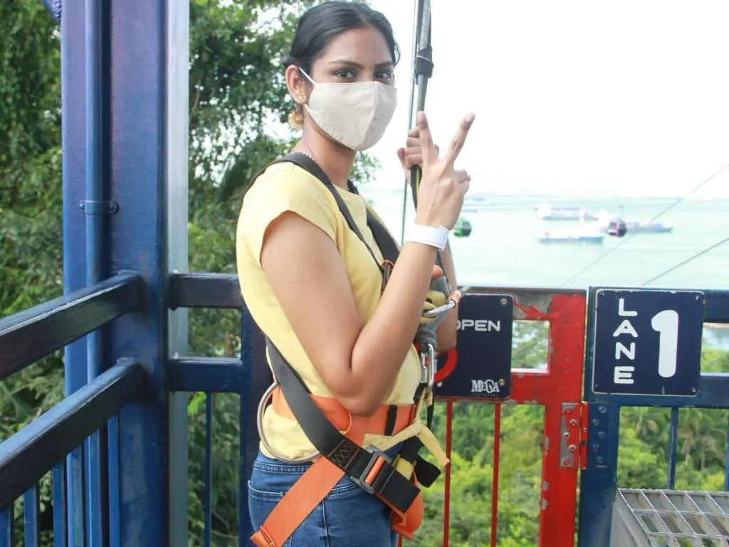 msian gril before bungee jumping