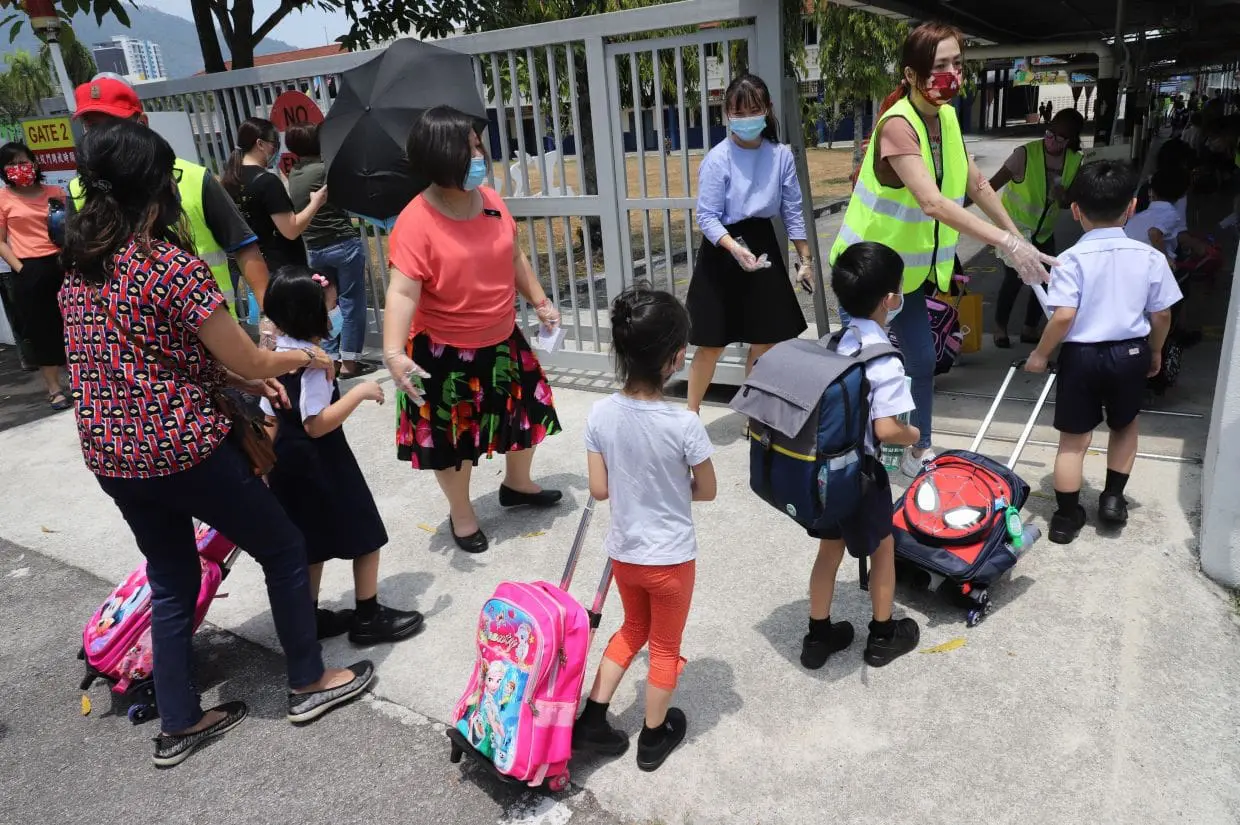 Primary school students going to school