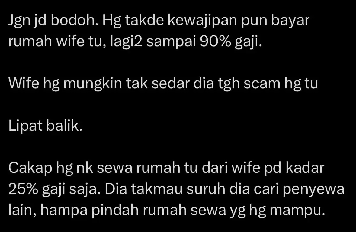 M’sian Man Has 90% Of Salary Taken To Pay For House His Wife Bought Before Marriage comment