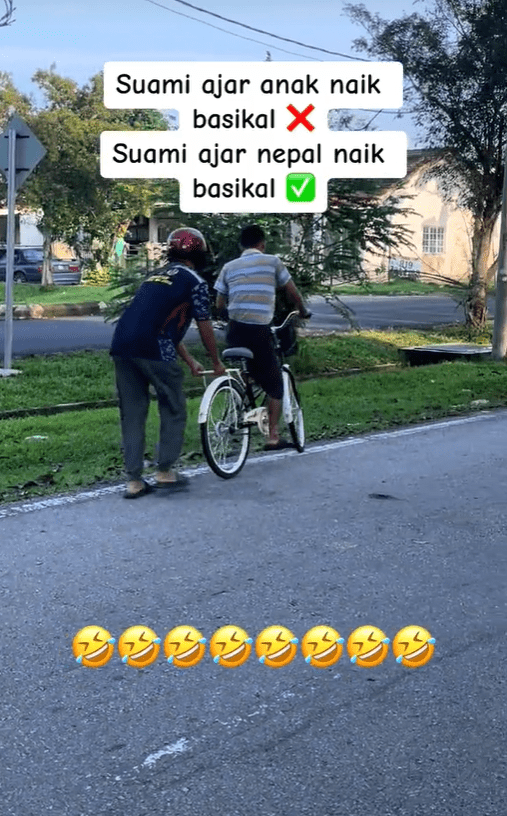 M'sian man teaches Nepali man how to ride a bike