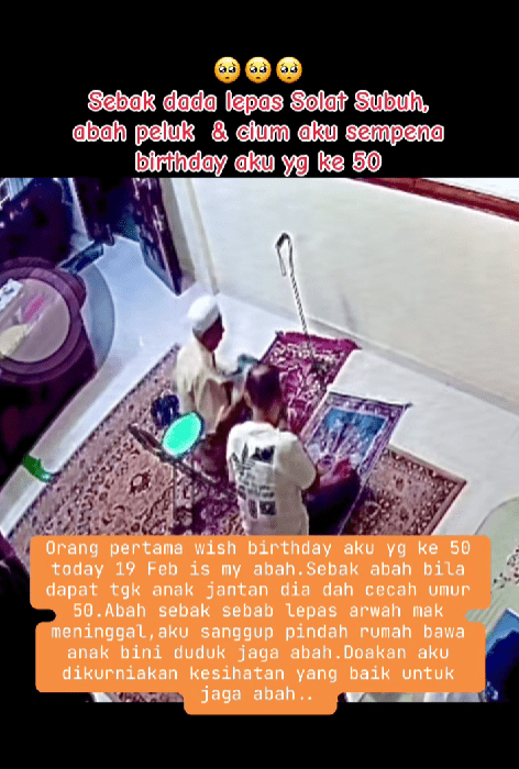 Msian man with his father doing subuh prayers together