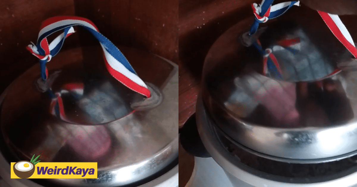 M'sian Mum Uses Son's School Medal Strip To 'Fix' Rice Cooker Lid, Amuses Netizens