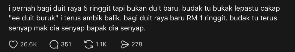 M'sian Takes Back RM5 Duit Raya After Kid Complains It Isn’t A New Note, Gives RM1 Instead
