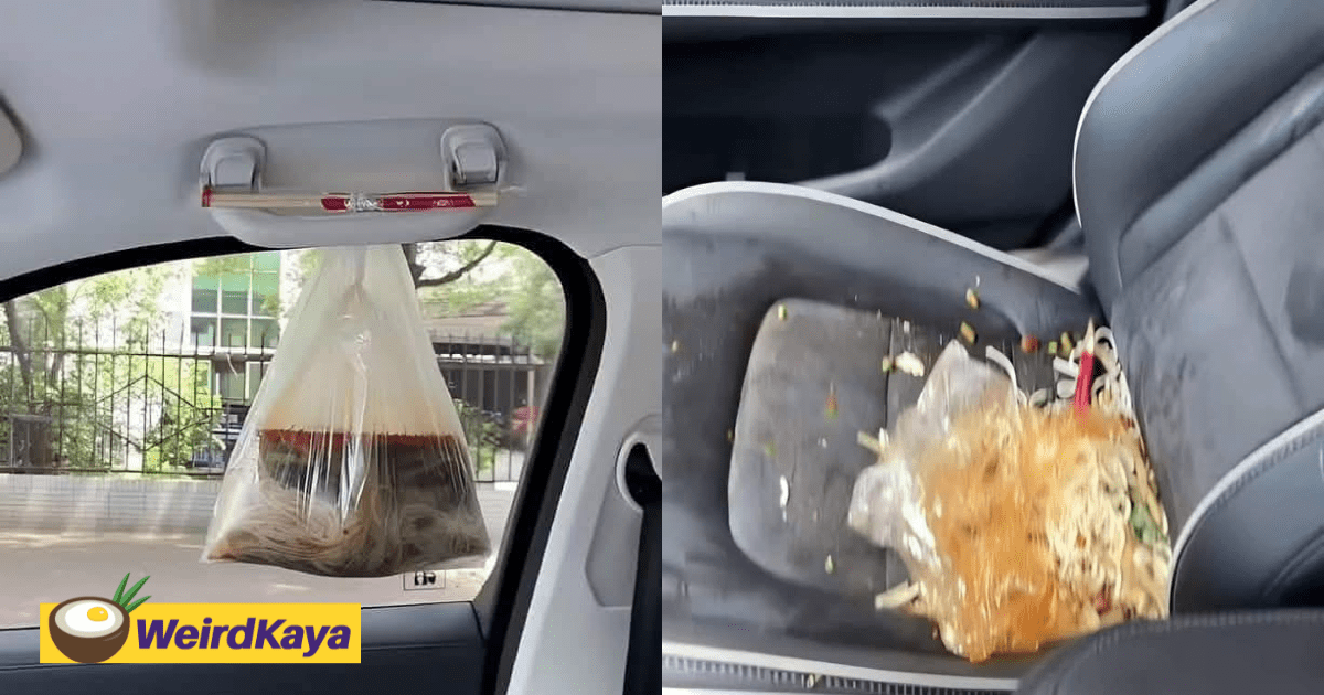 M'sian Woman Uses Chopsticks As 'Handle' For Noodles, Ends Up Spilling It On Car Seat