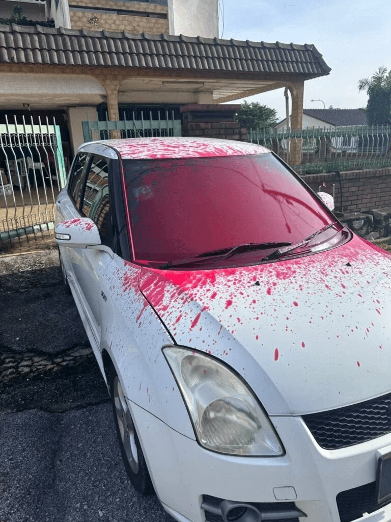 M'sian woman's Suzuki car splashed with red paint