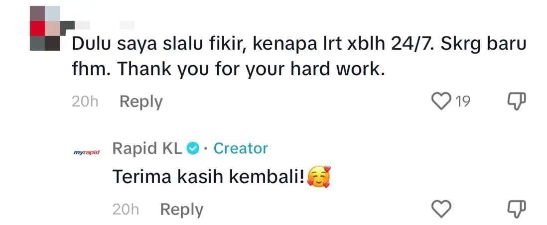 "Now We Know Why LRT Can't Operate 24/7"- M'sians Thank LRT Crew Who Work At Midnight To Ensure Smooth Operation comment 2