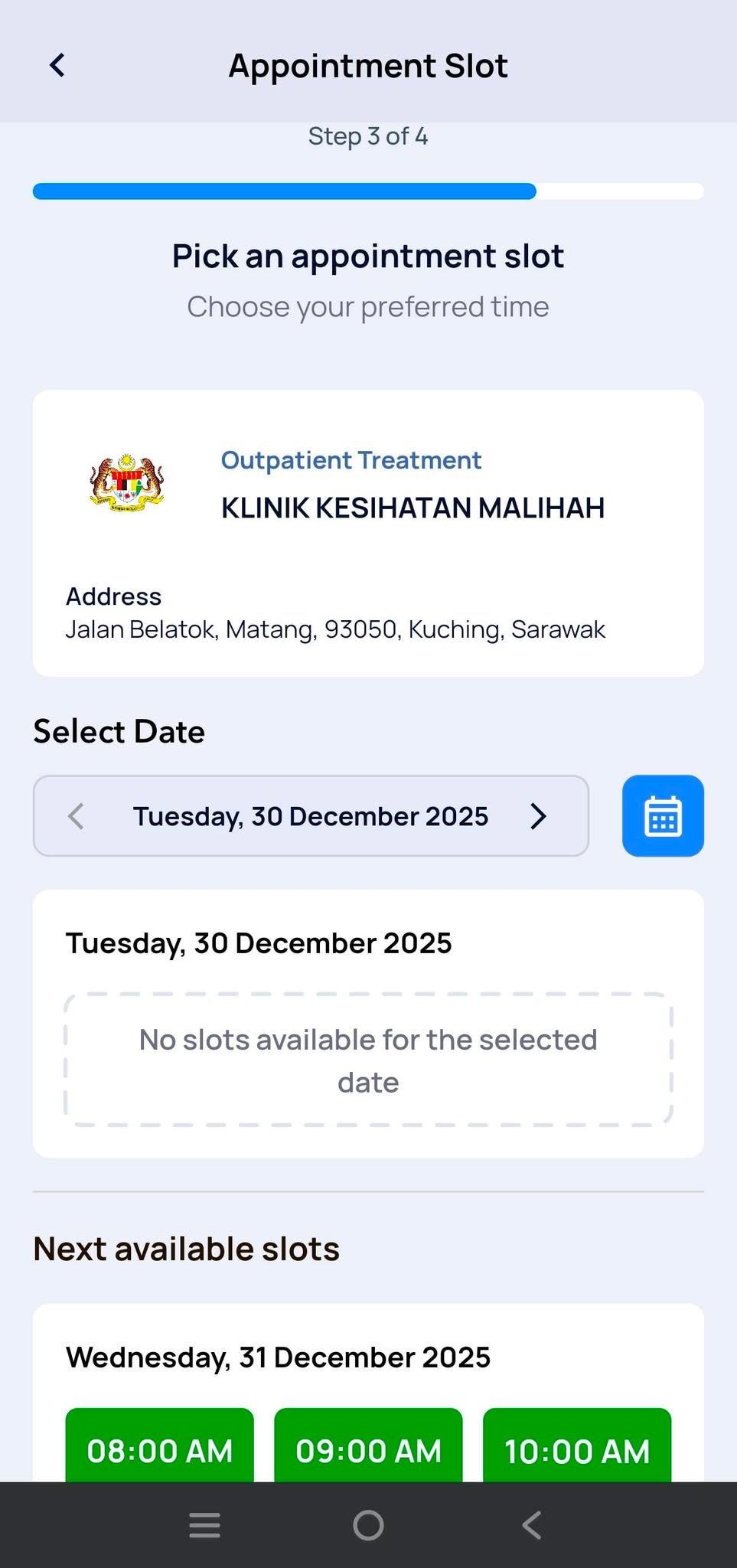 mysejahtera booking appointment