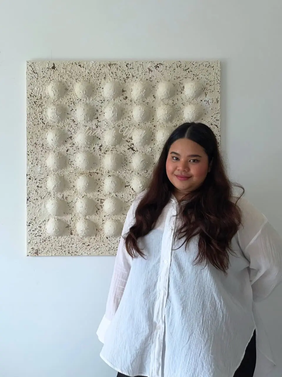 Nadiah Yan with a different abstract painting of hers