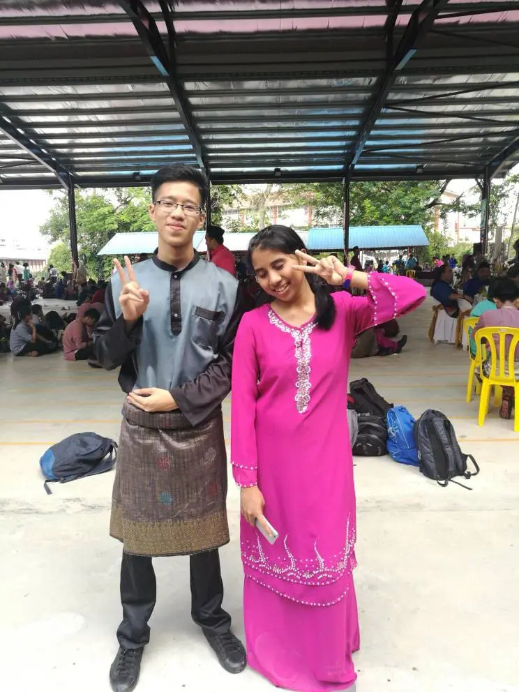 nicholas and narsheera at high school assembly hall