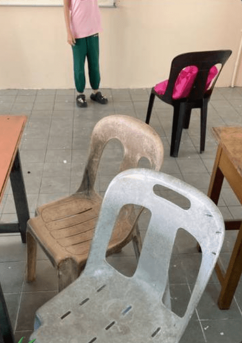 Old and worn out chair in school